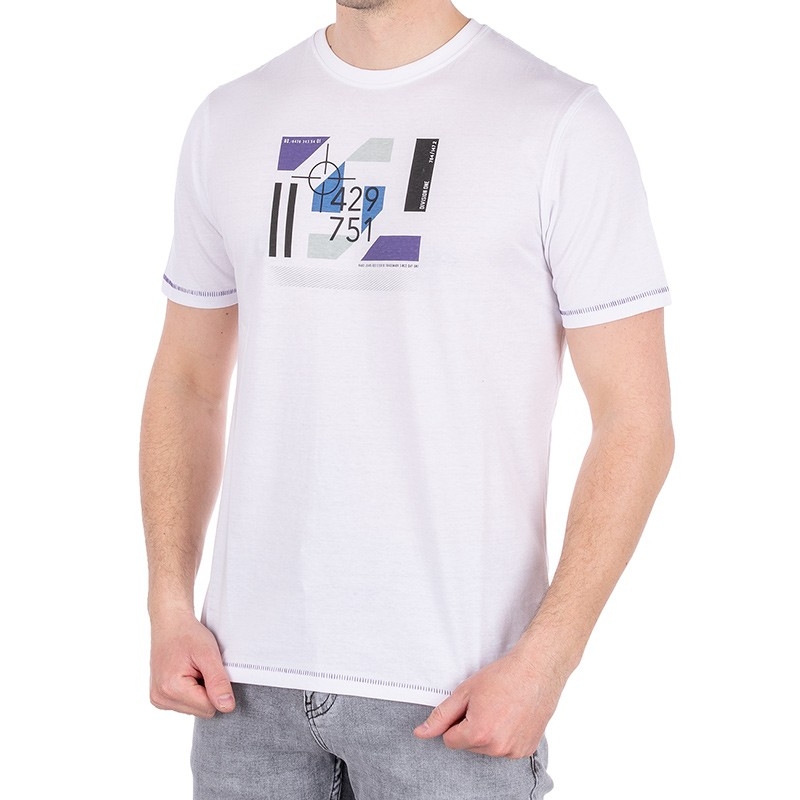 T-shirt z krótkim rękawem Pako Jeans T3M 5 Marker BI - biały ze wzorem