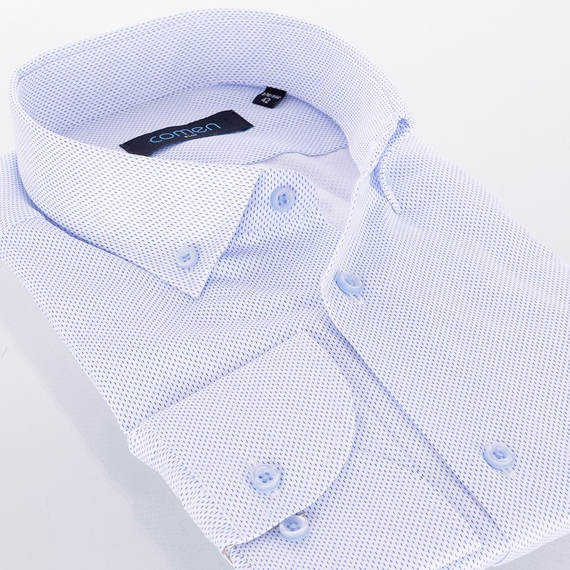 Błękitna koszula Comen ze wzorem w drobne kreski z długim rękawem - slim