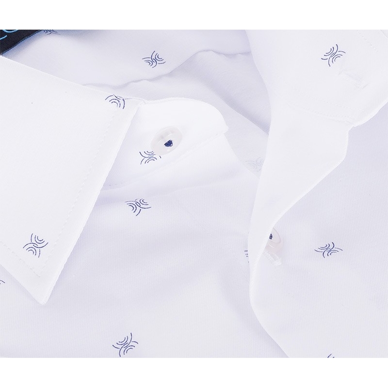 Biała koszula Comen z krótkim rękawem w granatowe półkola - slim