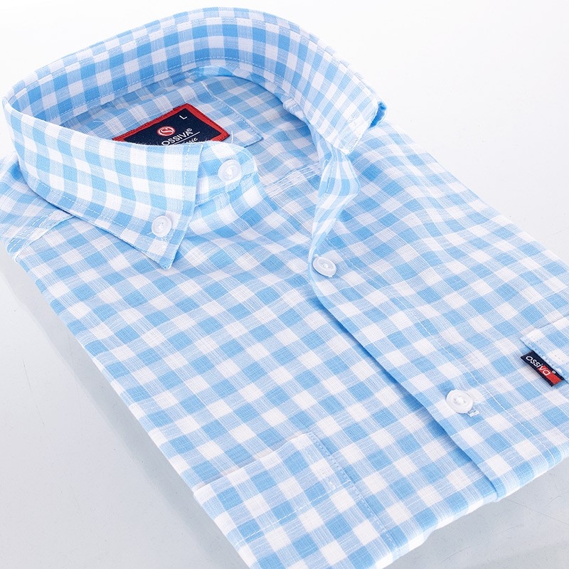 Koszula regular Ossiva z krótkim rękawem w biało-niebieską kratkę