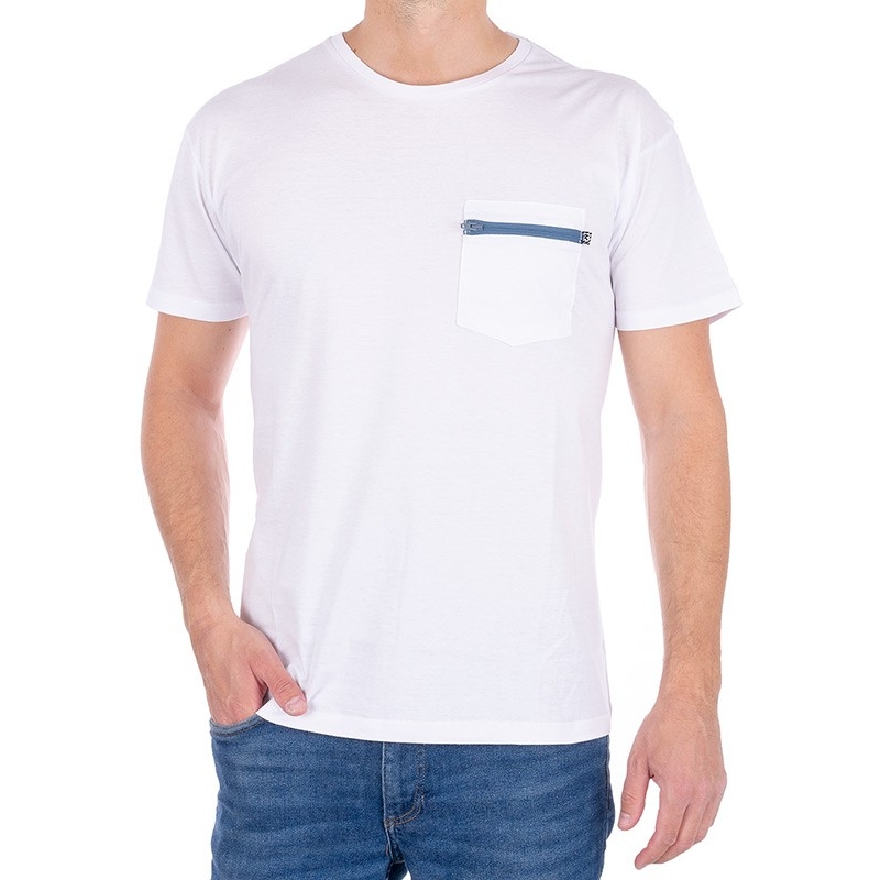 Biała koszulka T-shirt Kings 750-101Z z kieszenią na ciemny zamek