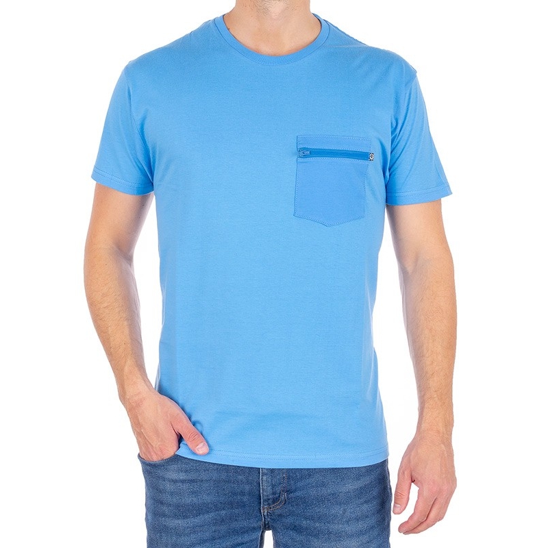 Błękitna koszulka T-shirt Kings 750-101Z z naszywaną kieszenią na zamek
