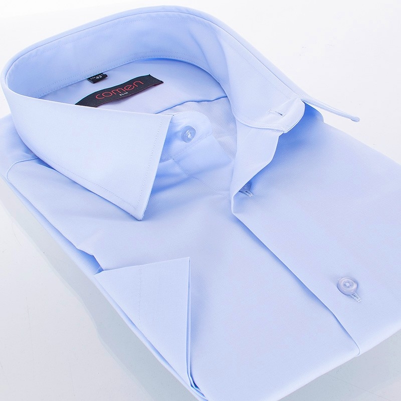 Elegancka błękitna bawełniana koszula Comen z krótkim rękawem - slim