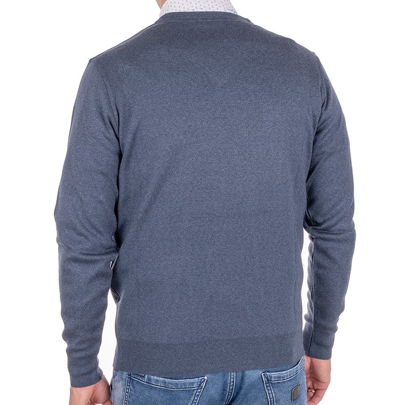 Sweter wełniany Trikko w szpic kolor havaci jeansowy