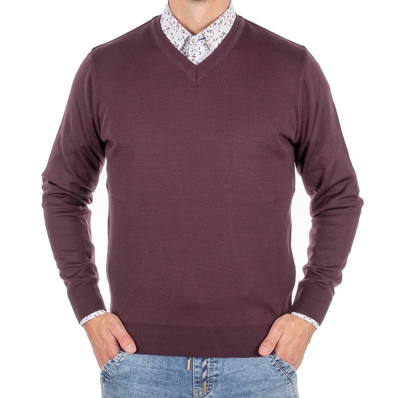 Sweter wełniany Trikko w szpic kolor murdum śliwkowy