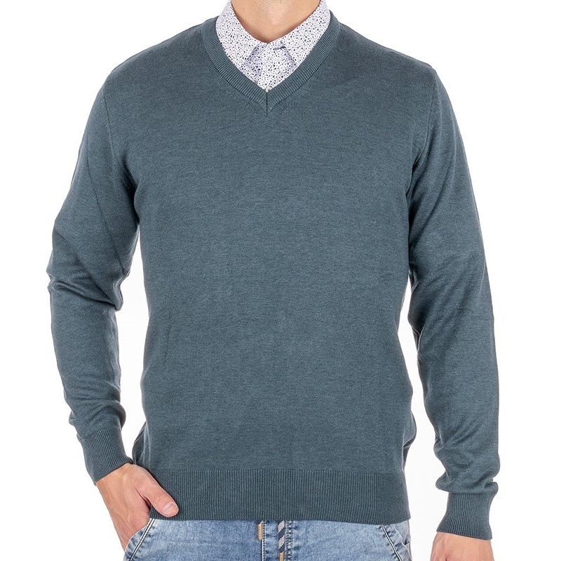 Sweter bawełniany Weens w serek kolor Petrol morski M L XL 2XL 3XL
