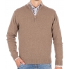 Beżowy wełniany sweter Lidos model 3105 na stójce z krótkim zamkiem