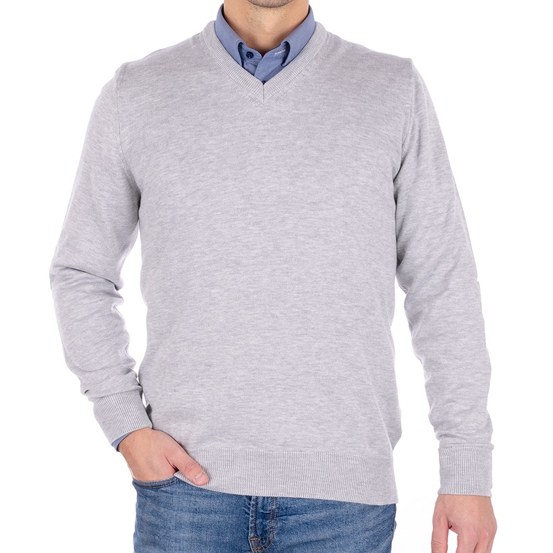 Popielaty bawełniany sweter Weens w serek rozmiar M L XL 2XL 3XL