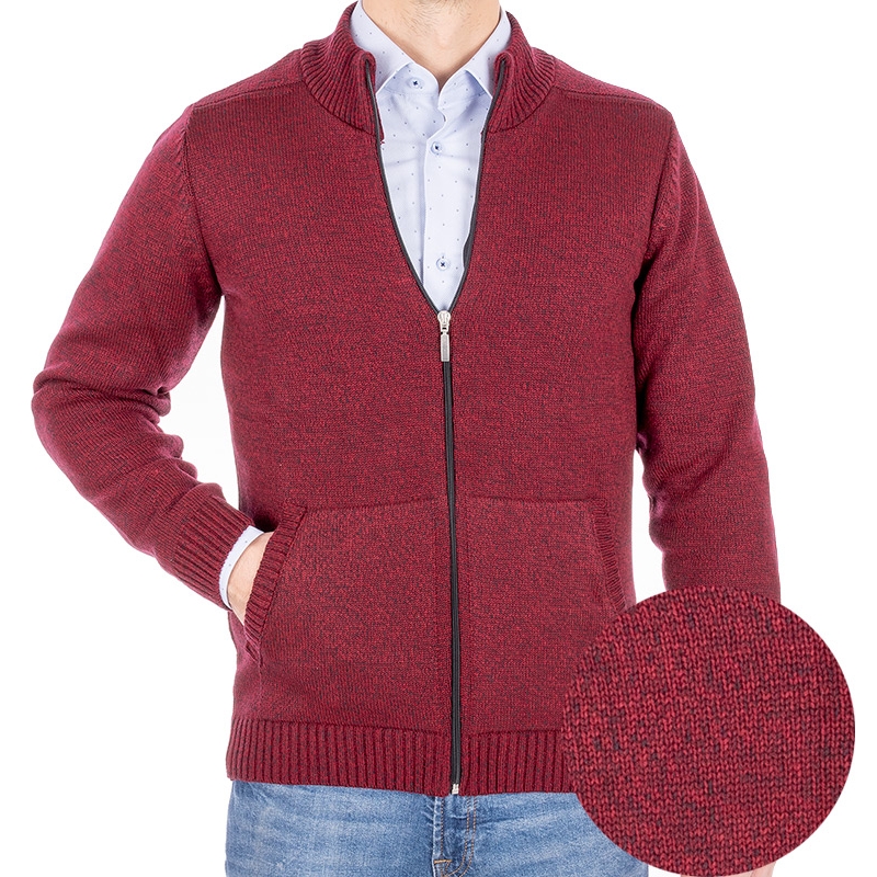 Bordowy sweter Lidos 4538Z rozpinany z kieszeniami