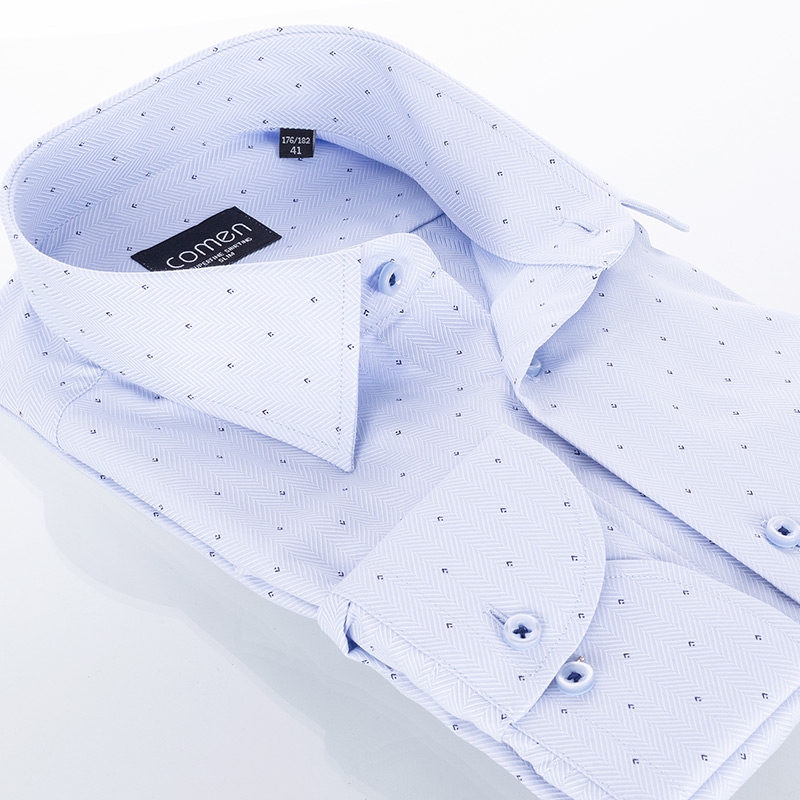 Jasnoniebieska koszula męska Comen o strukturze jodełki w drobny wzór