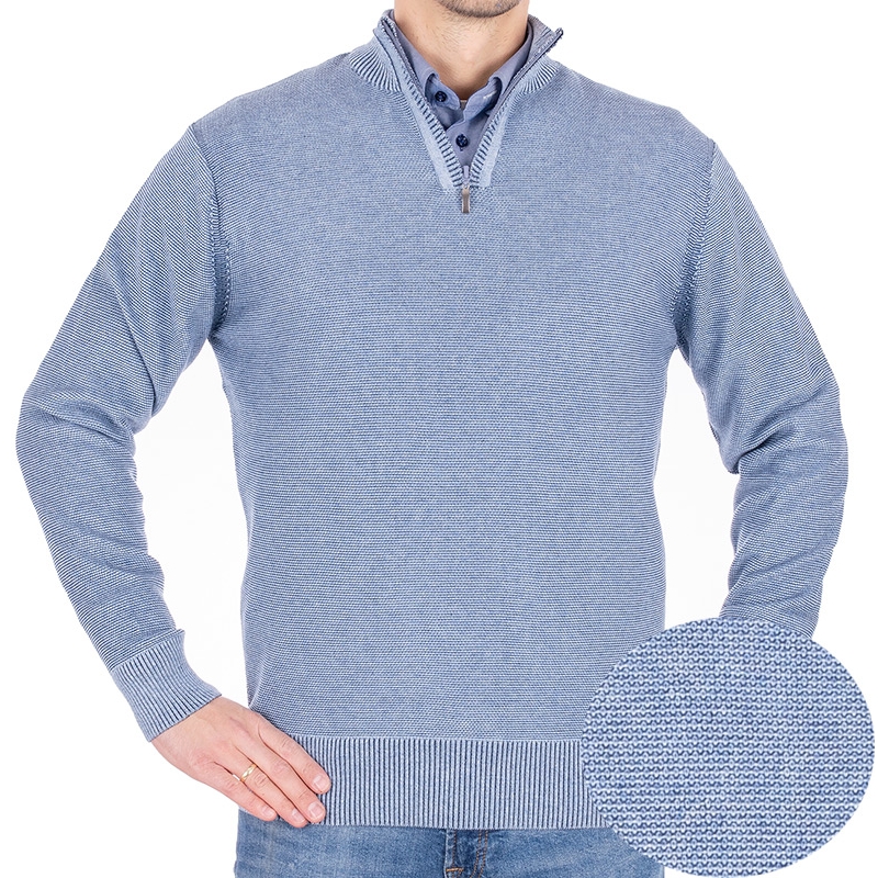 Błękitny sweter z krótkim zamkiem Pako Jeans ZIPP BŁ wełniany