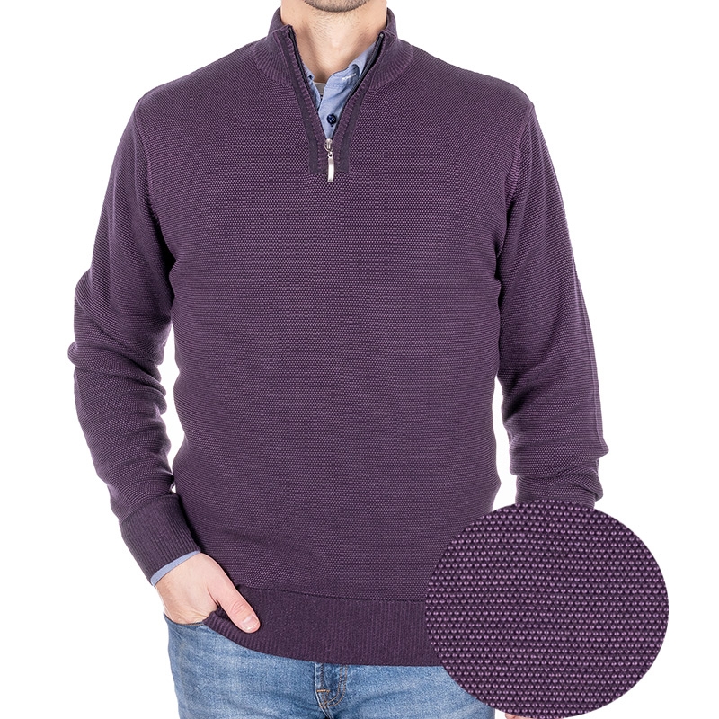 Śliwkowo-fioletowy sweter z krótkim zamkiem Pako Jeans ZIPP ŚL wełna