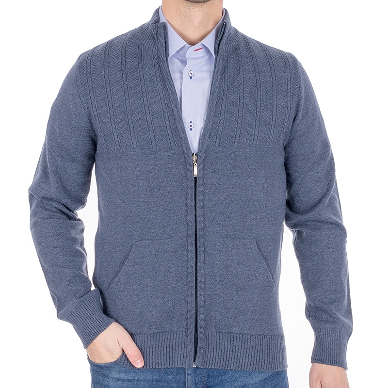 Jeansowy wełniany sweter Weens WS5445 z ozdobnym przeszyciem i kieszeniami