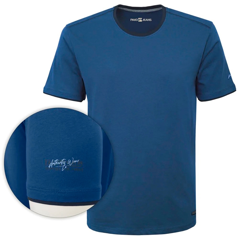 Niebieski t-shirt u-neck z krótkim rękawem Pako Jeans Rail NB