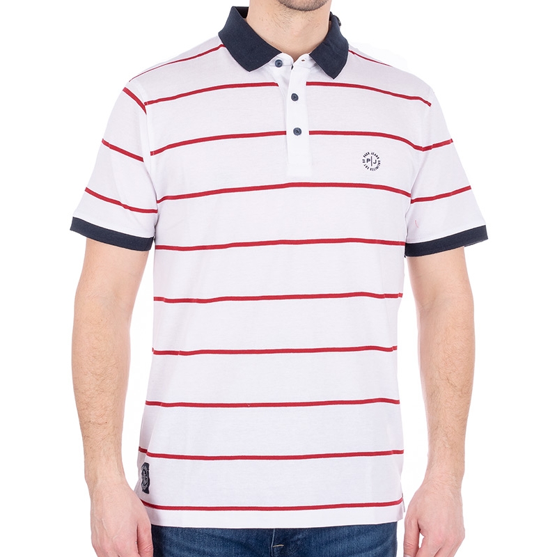 Biała koszulka w czerwone paski Pako Jeans T4M Polo Mitt BI 