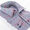Koszula Comen - 100% bawełna - cienka szara flanela w bordową kratę